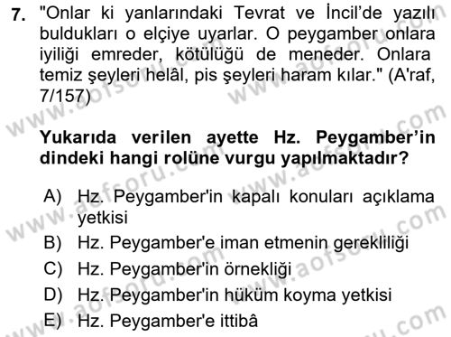 Hadis Dersi 2025 - 2026 Yılı (Vize) Ara Sınav Soruları 7. Soru