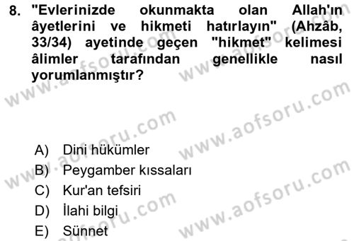 Hadis Dersi 2025 - 2026 Yılı (Vize) Ara Sınav Soruları 8. Soru