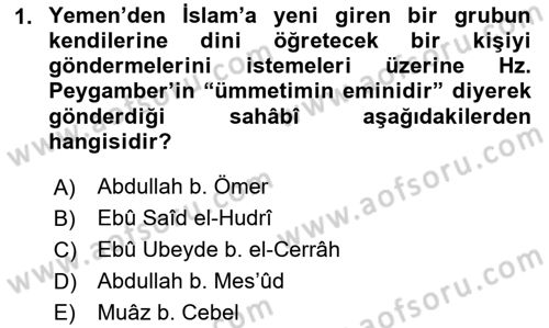 Hadis Dersi 2025 - 2026 Yılı (Final) Dönem Sonu Sınav Soruları 1. Soru