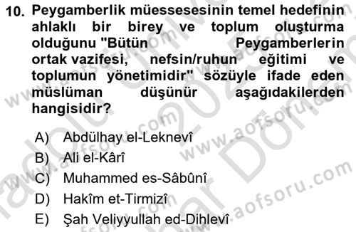 Hadis Dersi 2025 - 2026 Yılı (Final) Dönem Sonu Sınav Soruları 10. Soru