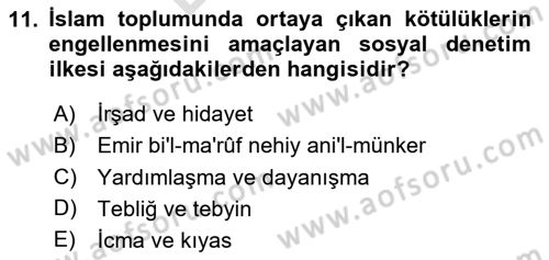 Hadis Dersi 2025 - 2026 Yılı (Final) Dönem Sonu Sınav Soruları 11. Soru