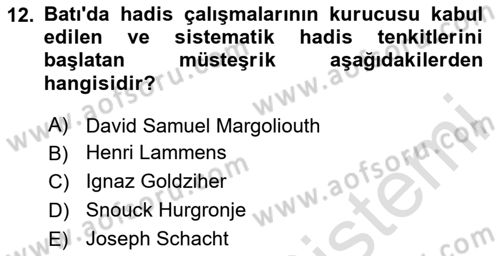 Hadis Dersi 2025 - 2026 Yılı (Final) Dönem Sonu Sınav Soruları 12. Soru