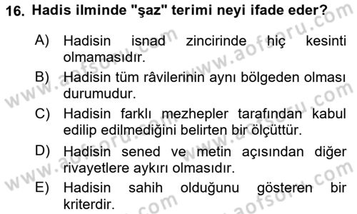 Hadis Dersi 2025 - 2026 Yılı (Final) Dönem Sonu Sınav Soruları 16. Soru