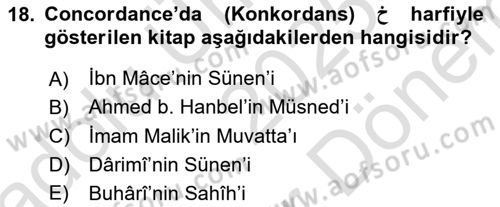 Hadis Dersi 2025 - 2026 Yılı (Final) Dönem Sonu Sınav Soruları 18. Soru