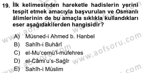 Hadis Dersi 2025 - 2026 Yılı (Final) Dönem Sonu Sınav Soruları 19. Soru