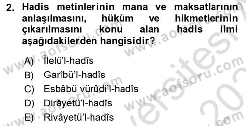 Hadis Dersi 2025 - 2026 Yılı (Final) Dönem Sonu Sınav Soruları 2. Soru