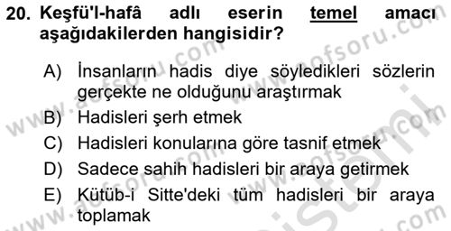 Hadis Dersi 2025 - 2026 Yılı (Final) Dönem Sonu Sınav Soruları 20. Soru