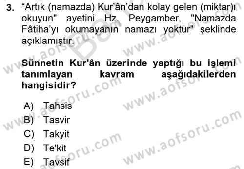 Hadis Dersi 2025 - 2026 Yılı (Final) Dönem Sonu Sınav Soruları 3. Soru