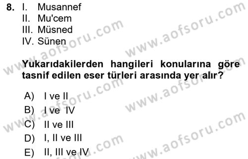 Hadis Dersi 2025 - 2026 Yılı (Final) Dönem Sonu Sınav Soruları 8. Soru