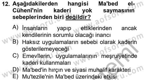 Kelam´a Giriş Dersi 2012 - 2013 Yılı (Vize) Ara Sınav Soruları 12. Soru