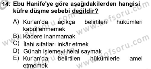 Kelam´a Giriş Dersi 2012 - 2013 Yılı (Vize) Ara Sınav Soruları 14. Soru