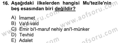 Kelam´a Giriş Dersi 2012 - 2013 Yılı (Vize) Ara Sınav Soruları 16. Soru