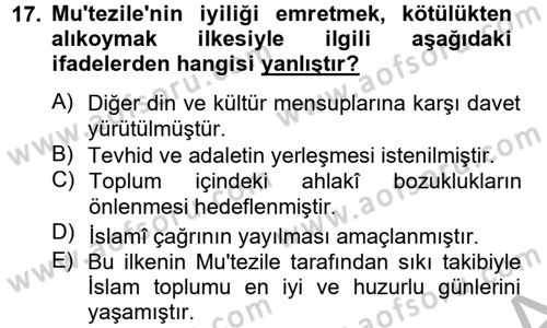 Kelam´a Giriş Dersi 2012 - 2013 Yılı (Vize) Ara Sınav Soruları 17. Soru