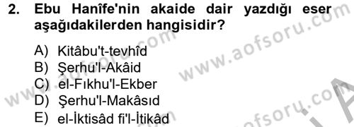 Kelam´a Giriş Dersi 2012 - 2013 Yılı (Vize) Ara Sınav Soruları 2. Soru