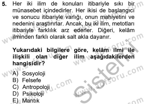 Kelam´a Giriş Dersi 2012 - 2013 Yılı (Vize) Ara Sınav Soruları 5. Soru