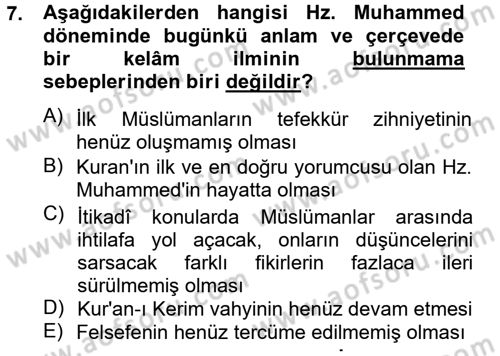 Kelam´a Giriş Dersi 2012 - 2013 Yılı (Vize) Ara Sınav Soruları 7. Soru