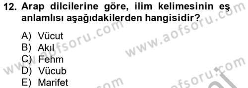 Kelam´a Giriş Dersi 2012 - 2013 Yılı (Final) Dönem Sonu Sınav Soruları 12. Soru