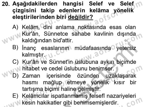 Kelam´a Giriş Dersi 2012 - 2013 Yılı (Final) Dönem Sonu Sınav Soruları 20. Soru