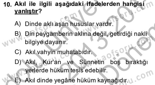 Kelam´a Giriş Dersi 2013 - 2014 Yılı (Final) Dönem Sonu Sınav Soruları 10. Soru