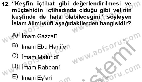 Kelam´a Giriş Dersi 2013 - 2014 Yılı (Final) Dönem Sonu Sınav Soruları 12. Soru