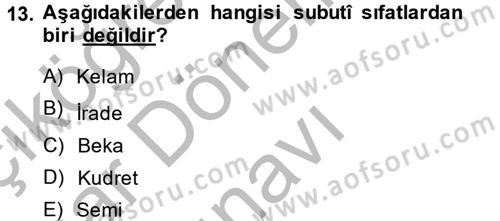 Kelam´a Giriş Dersi 2013 - 2014 Yılı (Final) Dönem Sonu Sınav Soruları 13. Soru