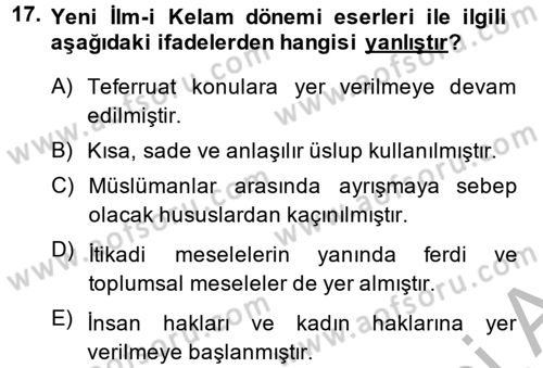 Kelam´a Giriş Dersi 2013 - 2014 Yılı (Final) Dönem Sonu Sınav Soruları 17. Soru