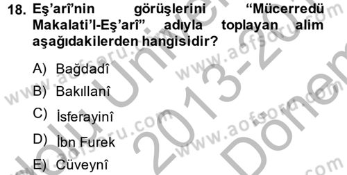 Kelam´a Giriş Dersi 2013 - 2014 Yılı (Final) Dönem Sonu Sınav Soruları 18. Soru