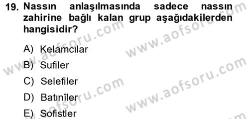 Kelam´a Giriş Dersi 2013 - 2014 Yılı Tek Ders Sınavı 19. Soru