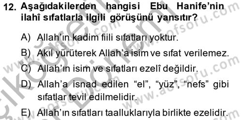 Kelam´a Giriş Dersi 2014 - 2015 Yılı (Vize) Ara Sınav Soruları 12. Soru