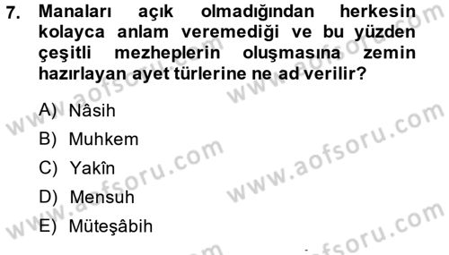 Kelam´a Giriş Dersi 2014 - 2015 Yılı (Vize) Ara Sınav Soruları 7. Soru