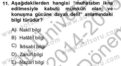 Kelam´a Giriş Dersi 2014 - 2015 Yılı (Final) Dönem Sonu Sınav Soruları 11. Soru