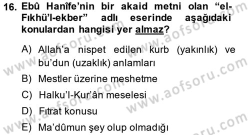 Kelam´a Giriş Dersi 2014 - 2015 Yılı (Final) Dönem Sonu Sınav Soruları 16. Soru
