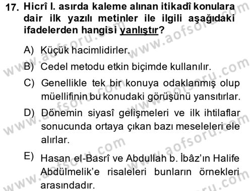 Kelam´a Giriş Dersi 2014 - 2015 Yılı (Final) Dönem Sonu Sınav Soruları 17. Soru