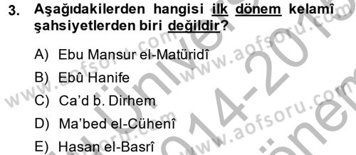 Kelam´a Giriş Dersi 2014 - 2015 Yılı (Final) Dönem Sonu Sınav Soruları 3. Soru