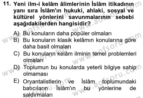 Kelam´a Giriş Dersi 2014 - 2015 Yılı Tek Ders Sınav Soruları 11. Soru