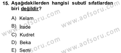 Kelam´a Giriş Dersi 2014 - 2015 Yılı Tek Ders Sınav Soruları 15. Soru