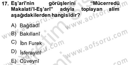 Kelam´a Giriş Dersi 2014 - 2015 Yılı Tek Ders Sınav Soruları 17. Soru