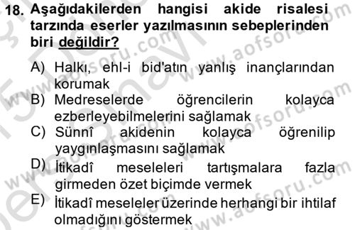 Kelam´a Giriş Dersi 2014 - 2015 Yılı Tek Ders Sınav Soruları 18. Soru