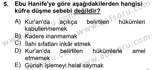 Kelam´a Giriş Dersi 2014 - 2015 Yılı Tek Ders Sınav Soruları 5. Soru