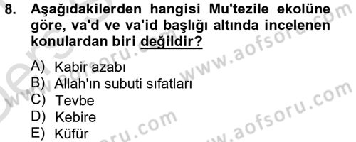 Kelam´a Giriş Dersi 2014 - 2015 Yılı Tek Ders Sınav Soruları 8. Soru