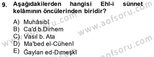 Kelam´a Giriş Dersi 2014 - 2015 Yılı Tek Ders Sınav Soruları 9. Soru