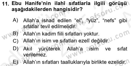 Kelam´a Giriş Dersi 2015 - 2016 Yılı (Vize) Ara Sınav Soruları 11. Soru