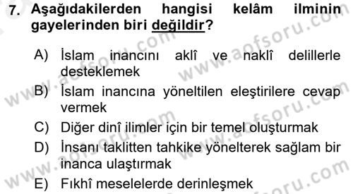 Kelam´a Giriş Dersi 2015 - 2016 Yılı (Vize) Ara Sınav Soruları 7. Soru