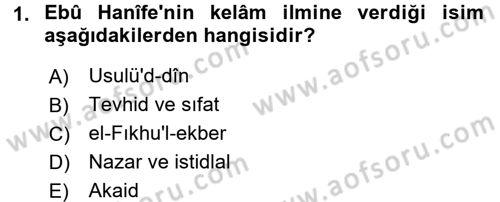 Kelam´a Giriş Dersi 2015 - 2016 Yılı (Final) Dönem Sonu Sınav Soruları 1. Soru