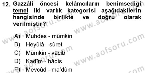 Kelam´a Giriş Dersi 2015 - 2016 Yılı (Final) Dönem Sonu Sınav Soruları 12. Soru