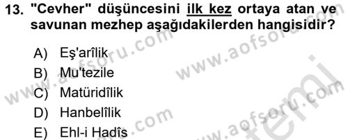 Kelam´a Giriş Dersi 2015 - 2016 Yılı (Final) Dönem Sonu Sınav Soruları 13. Soru