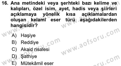 Kelam´a Giriş Dersi 2015 - 2016 Yılı (Final) Dönem Sonu Sınav Soruları 16. Soru