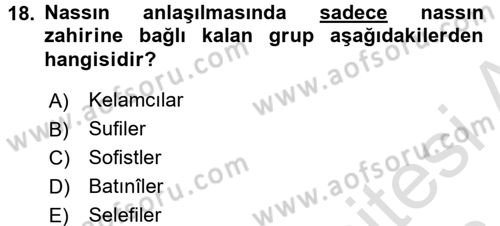 Kelam´a Giriş Dersi 2015 - 2016 Yılı (Final) Dönem Sonu Sınav Soruları 18. Soru