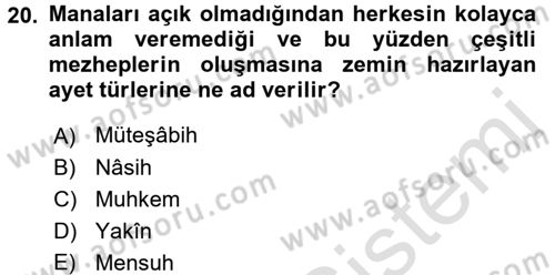 Kelam´a Giriş Dersi 2015 - 2016 Yılı (Final) Dönem Sonu Sınav Soruları 20. Soru