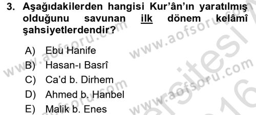 Kelam´a Giriş Dersi 2015 - 2016 Yılı (Final) Dönem Sonu Sınavı 3. Soru